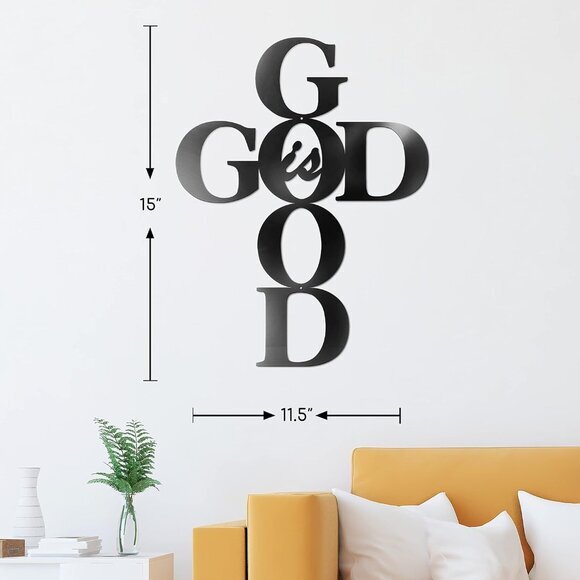 God is Good Metal Signs Decor, Black Metal Cross God is Good Sign Wall Decor - Picture 3 of 9